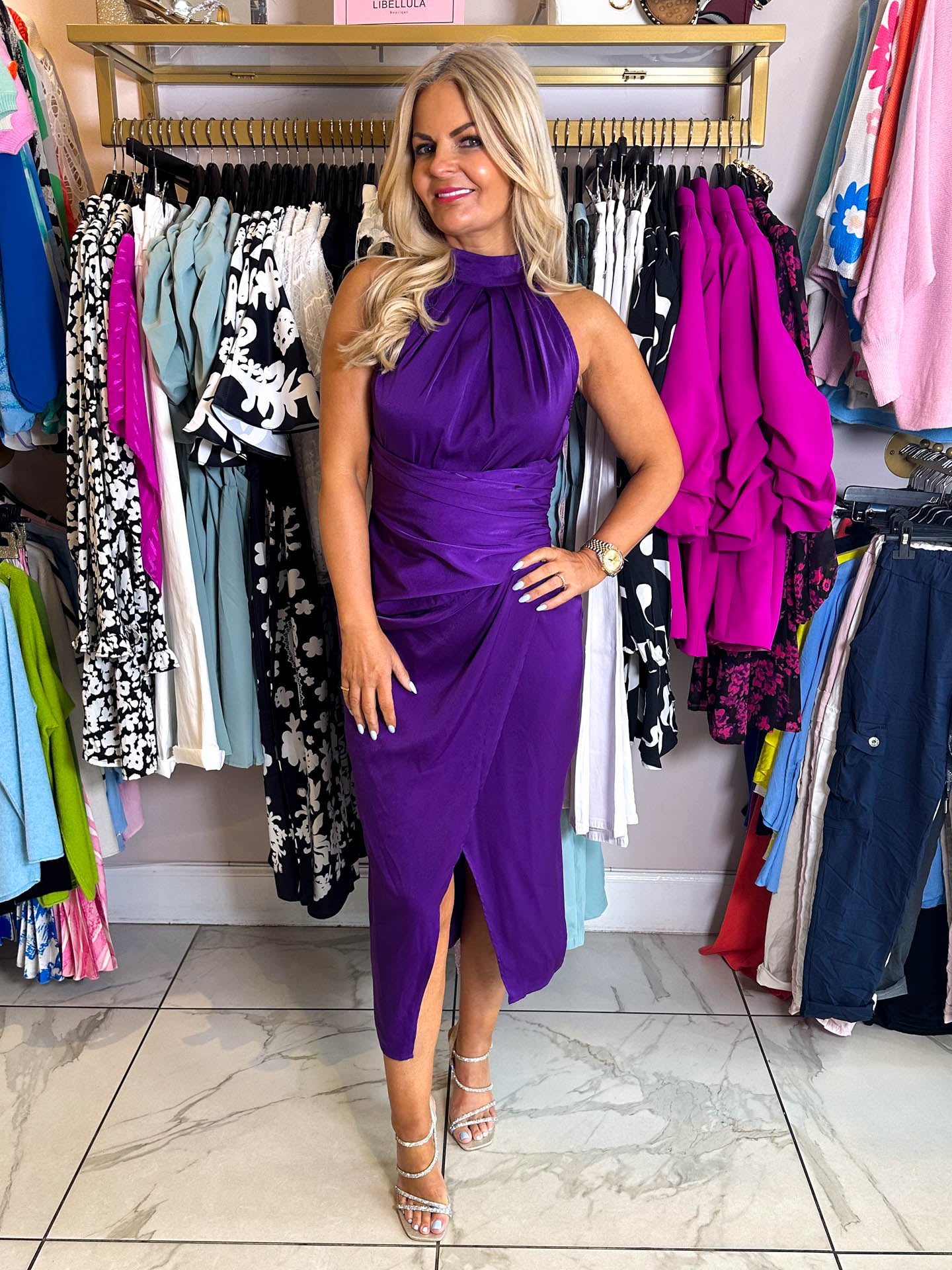 The Catia - Purple Satin Midi Dress