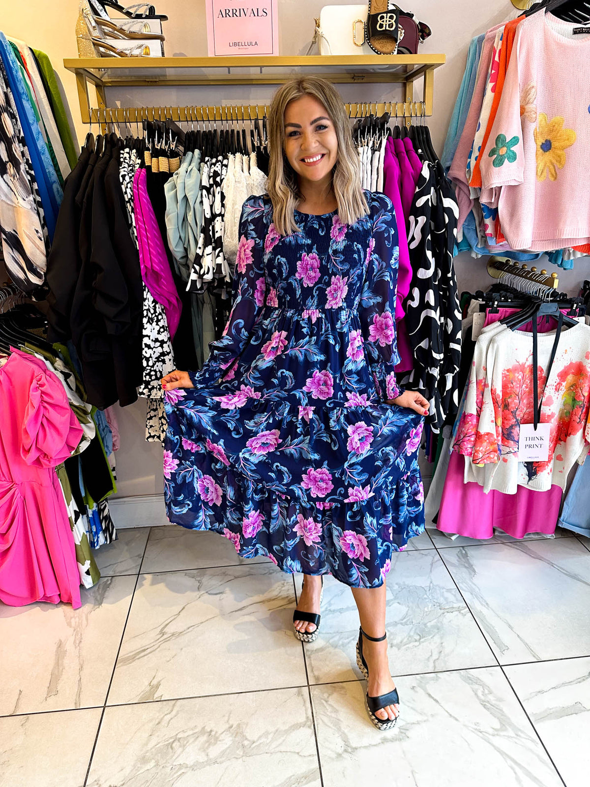 The Hope - Navy and Pink Floral Dress