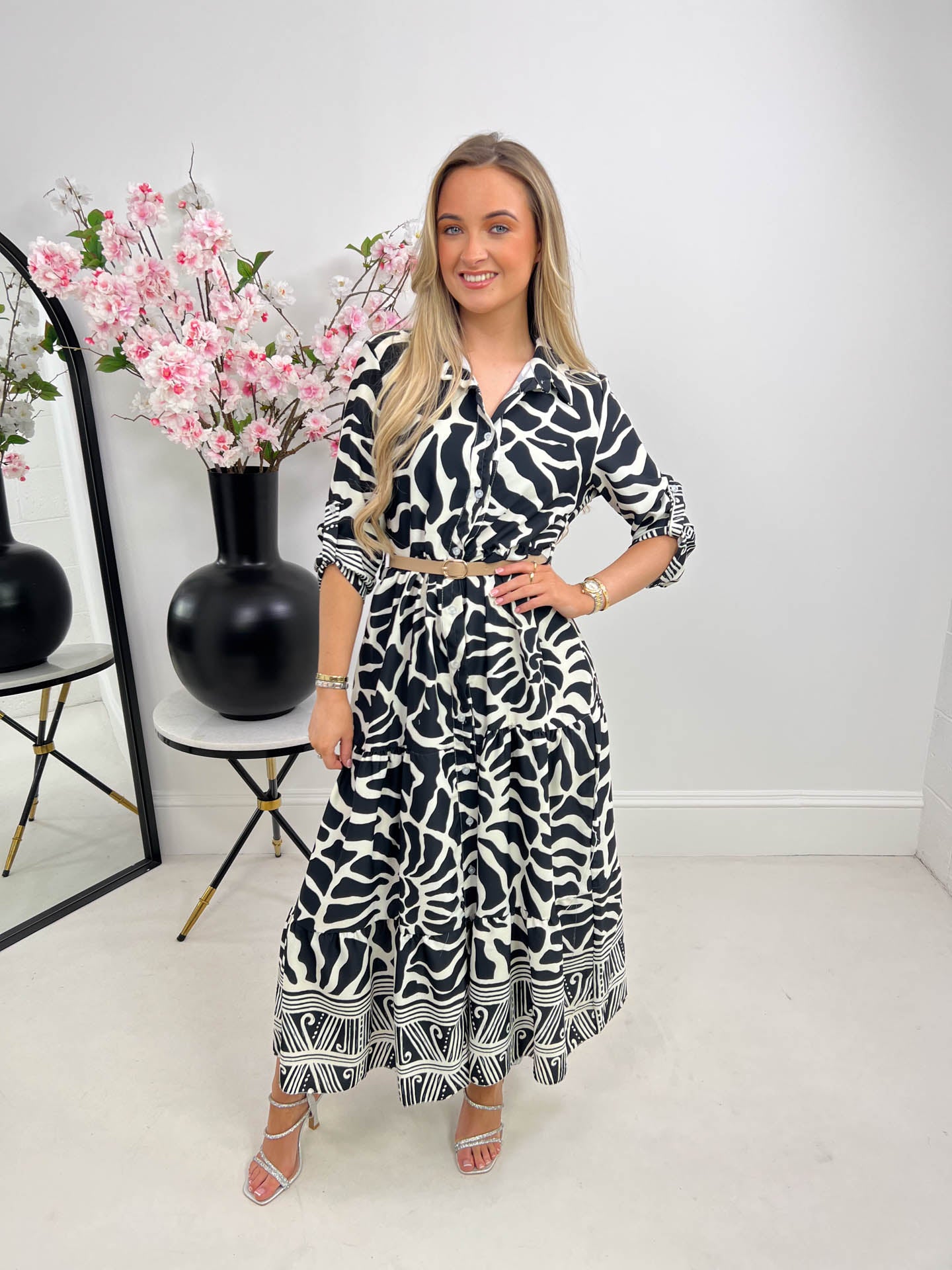 The Joyce - Abstract Print Maxi Dress With Belt