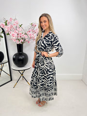 The Joyce - Abstract Print Maxi Dress With Belt