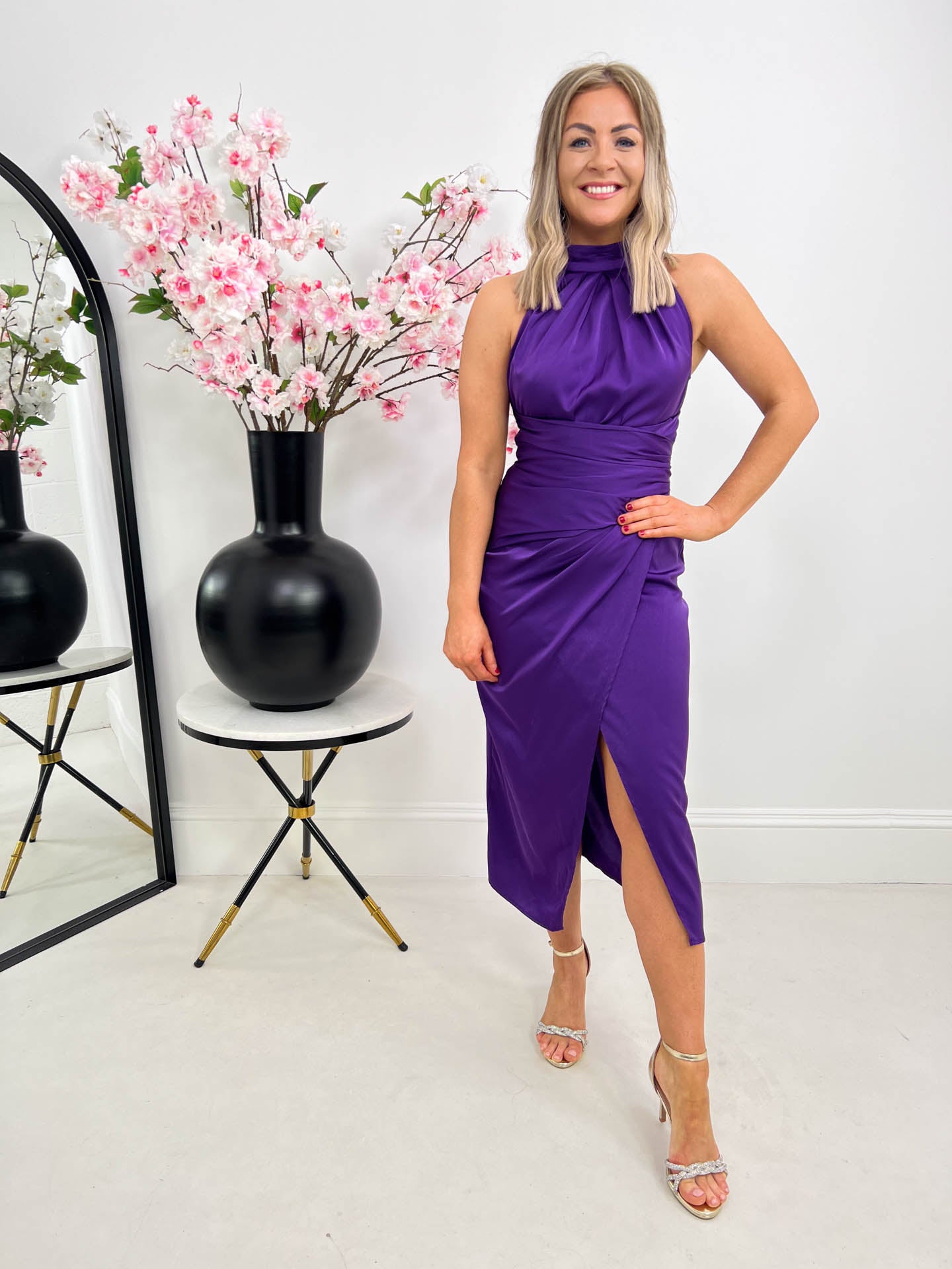 The Catia Purple Satin Midi Dress – Libellula Boutique