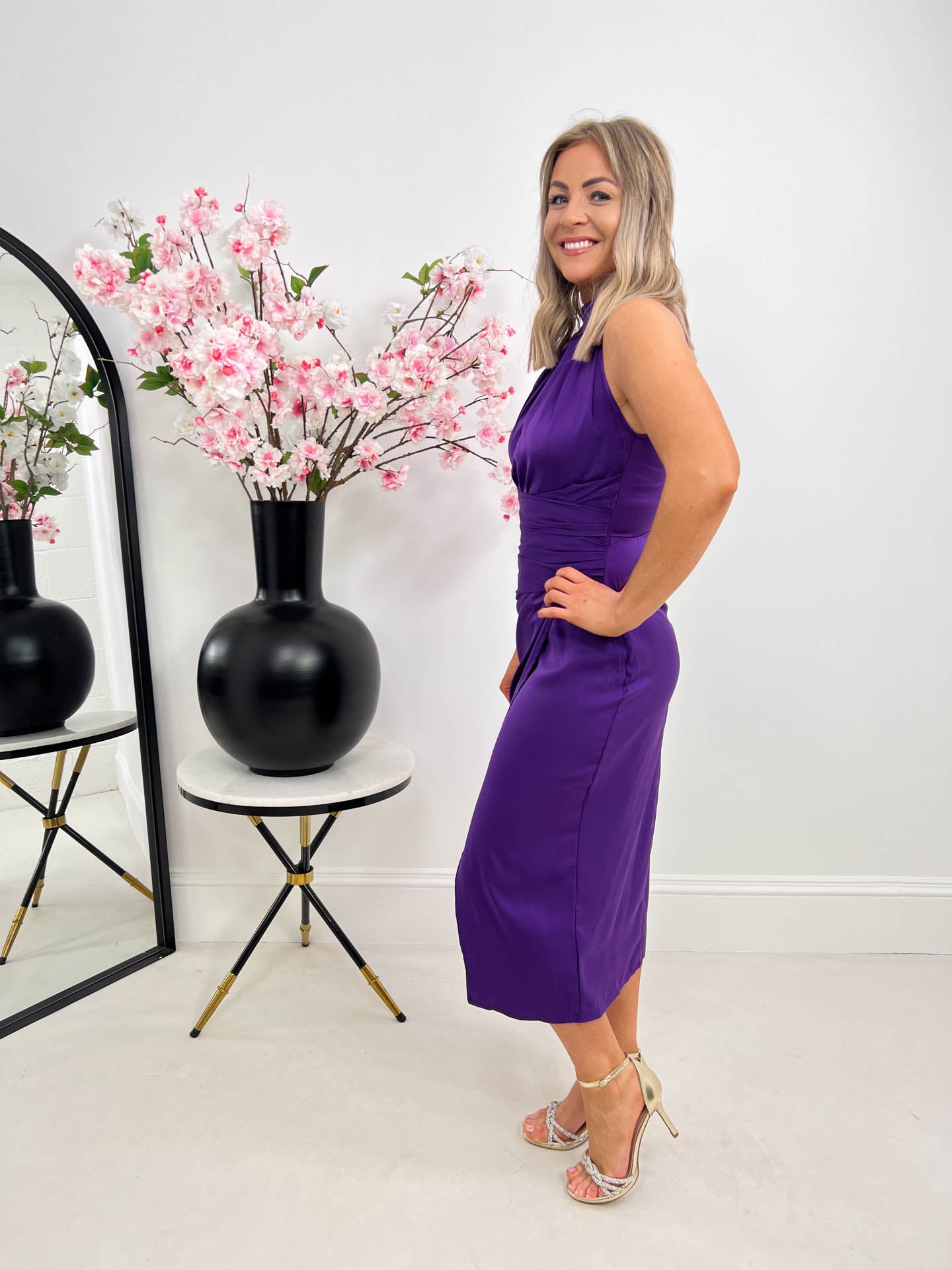 The Catia - Purple Satin Midi Dress