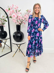 The Hope - Navy and Pink Floral Dress