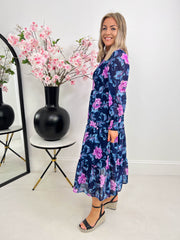 The Hope - Navy and Pink Floral Dress