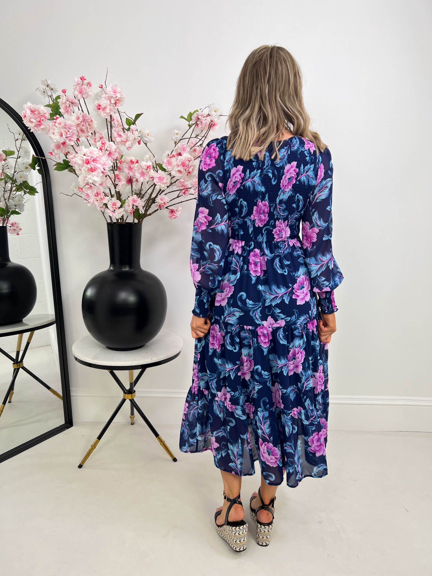 The Hope - Navy and Pink Floral Dress