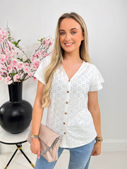 The Kendra - White Broderie Top