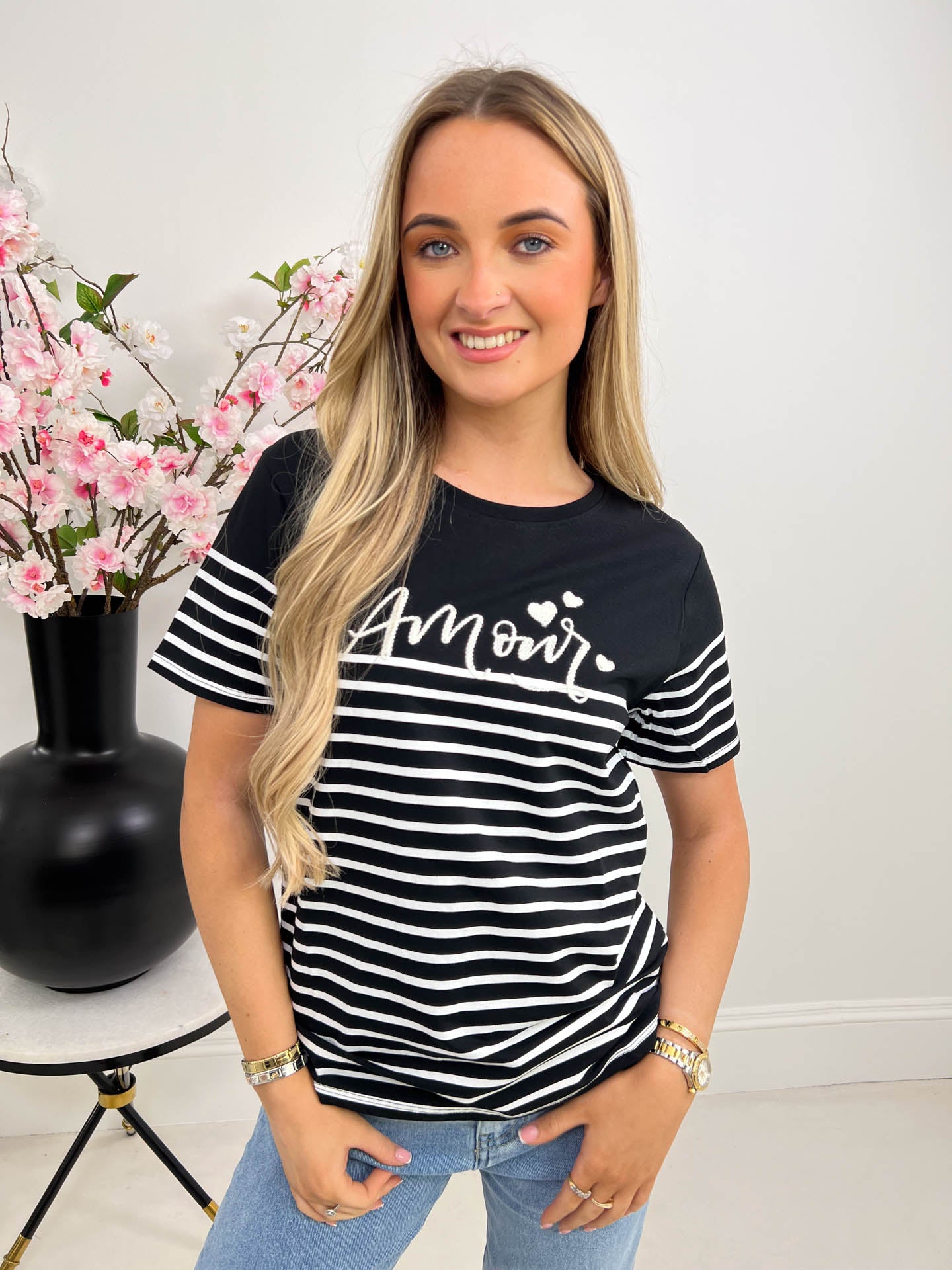 The Macie - Graphic Design Striped T-Shirt