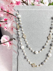 The Tilly - Grey Clover and Pearl Necklace