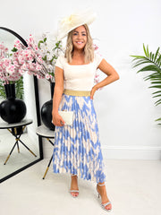 The Laura - Blue Brushstroke Pleated Skirt