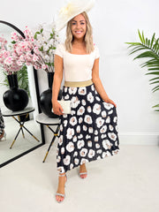 The Laura - Black Leopard Print Pleated Skirt