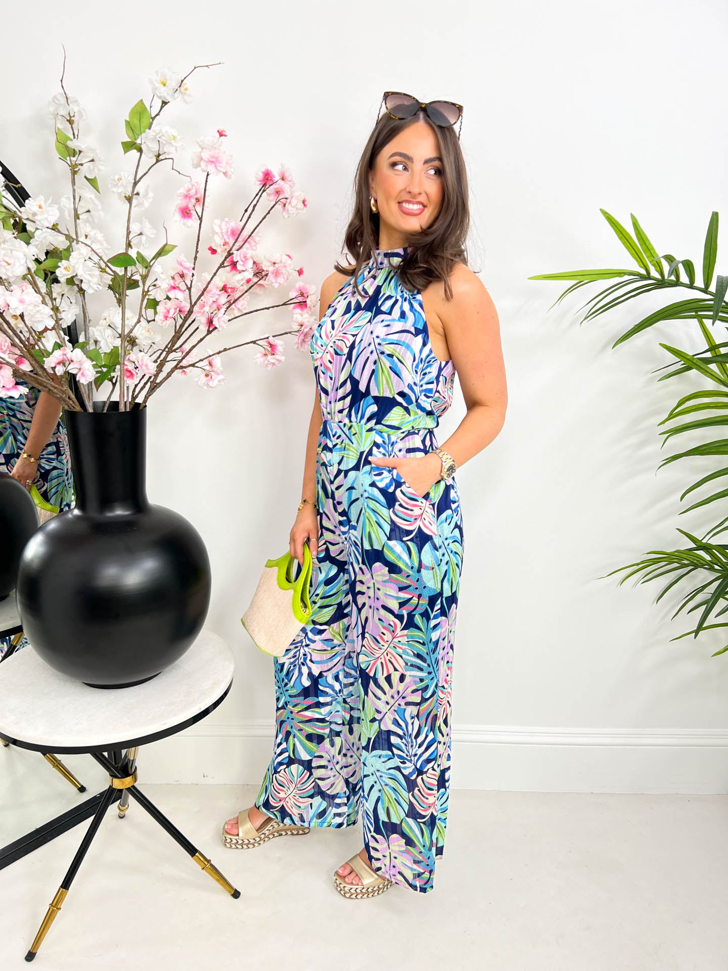 The Rebecca - Leaf Print Maxi Jumpsuit