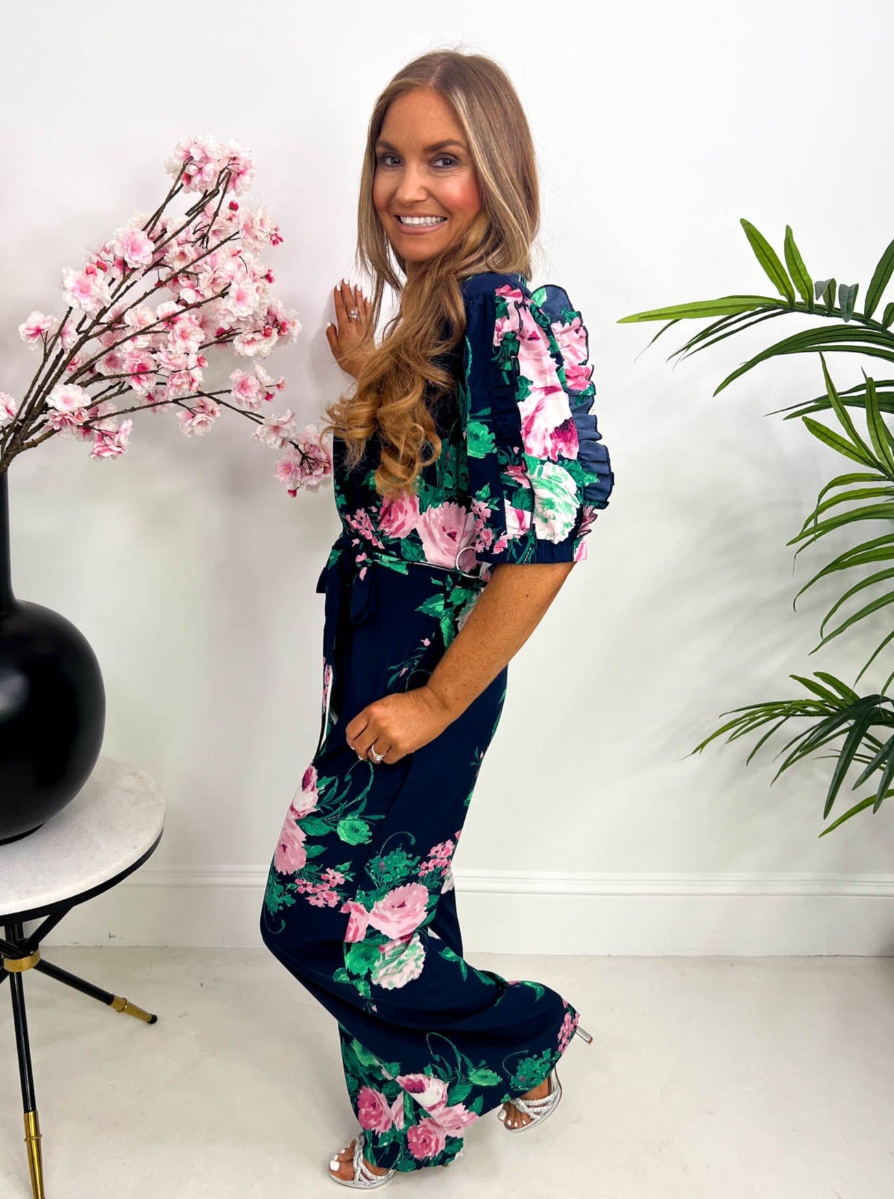 The Tonya - Navy Floral Print Maxi Jumpsuit