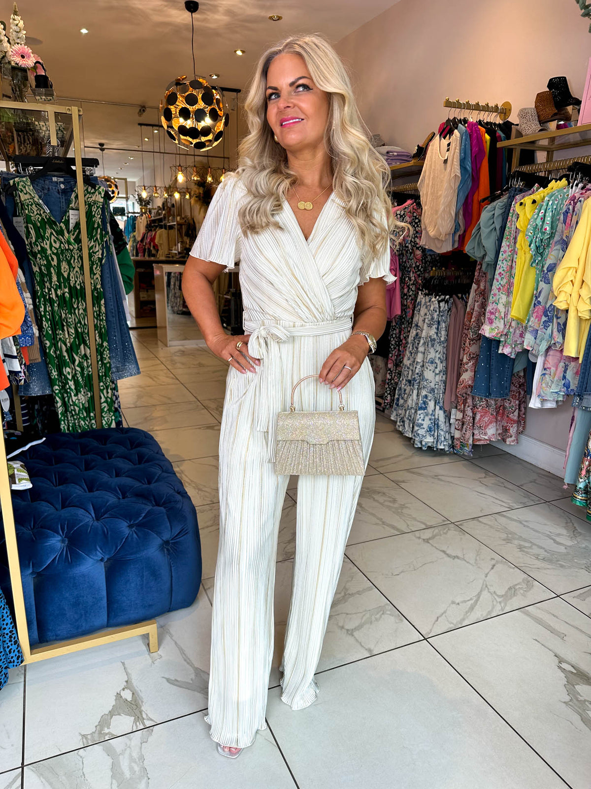 The Lucie - Plisse Gold Metallic Jumpsuit