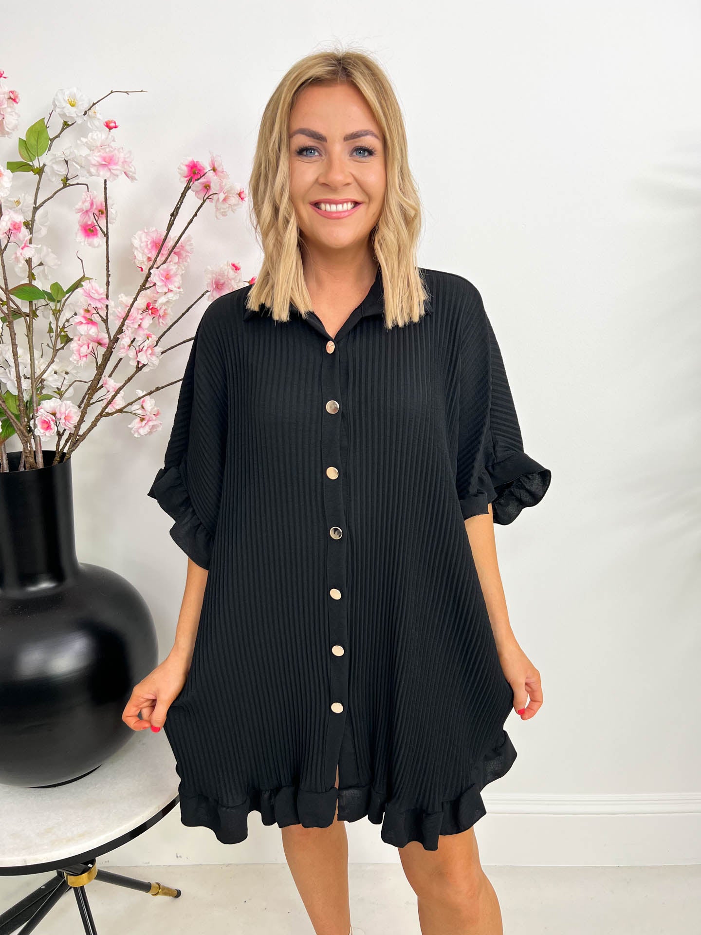 The Peggy - Plisse Shirt Dress