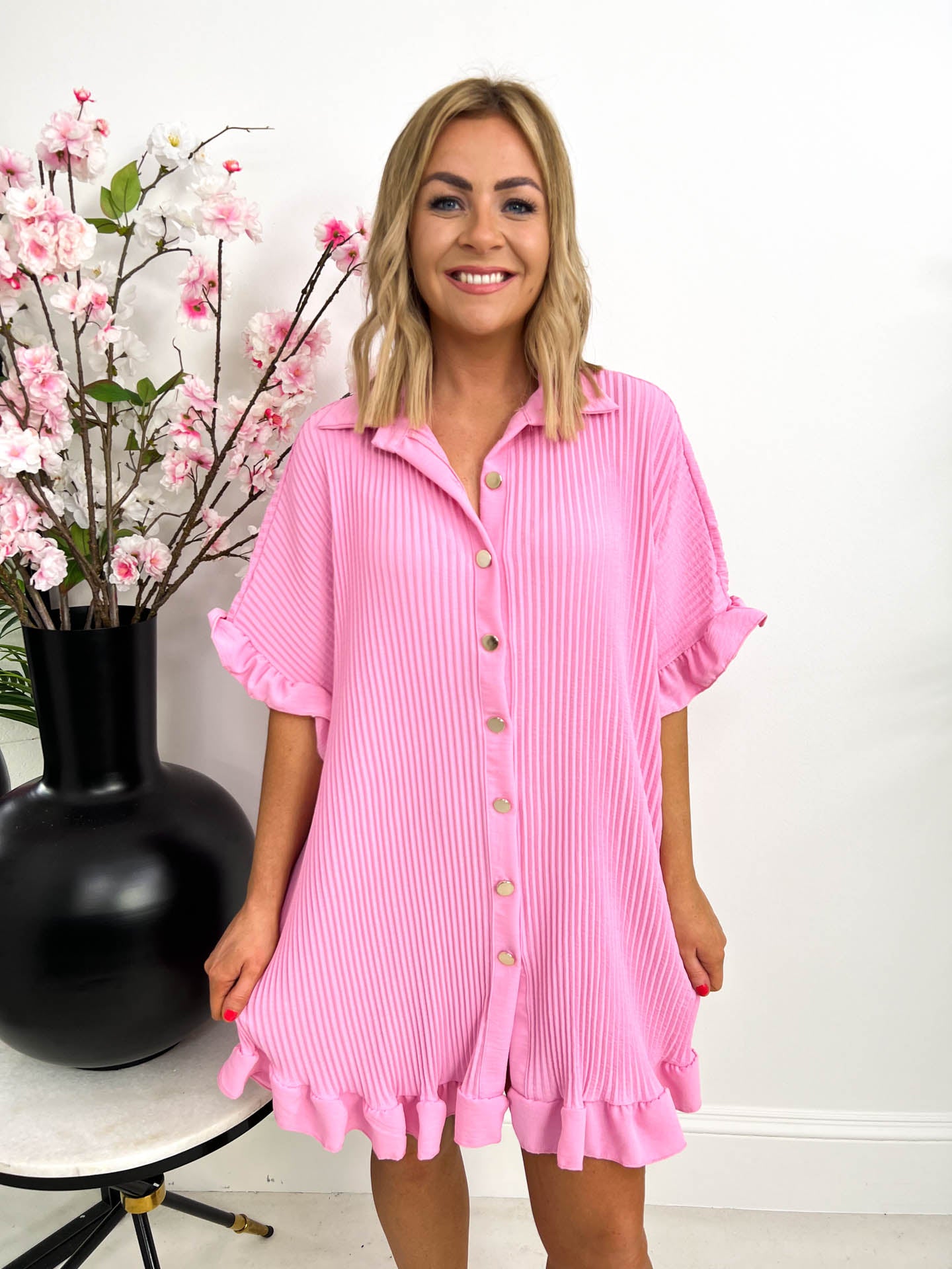 The Peggy - Plisse Shirt Dress