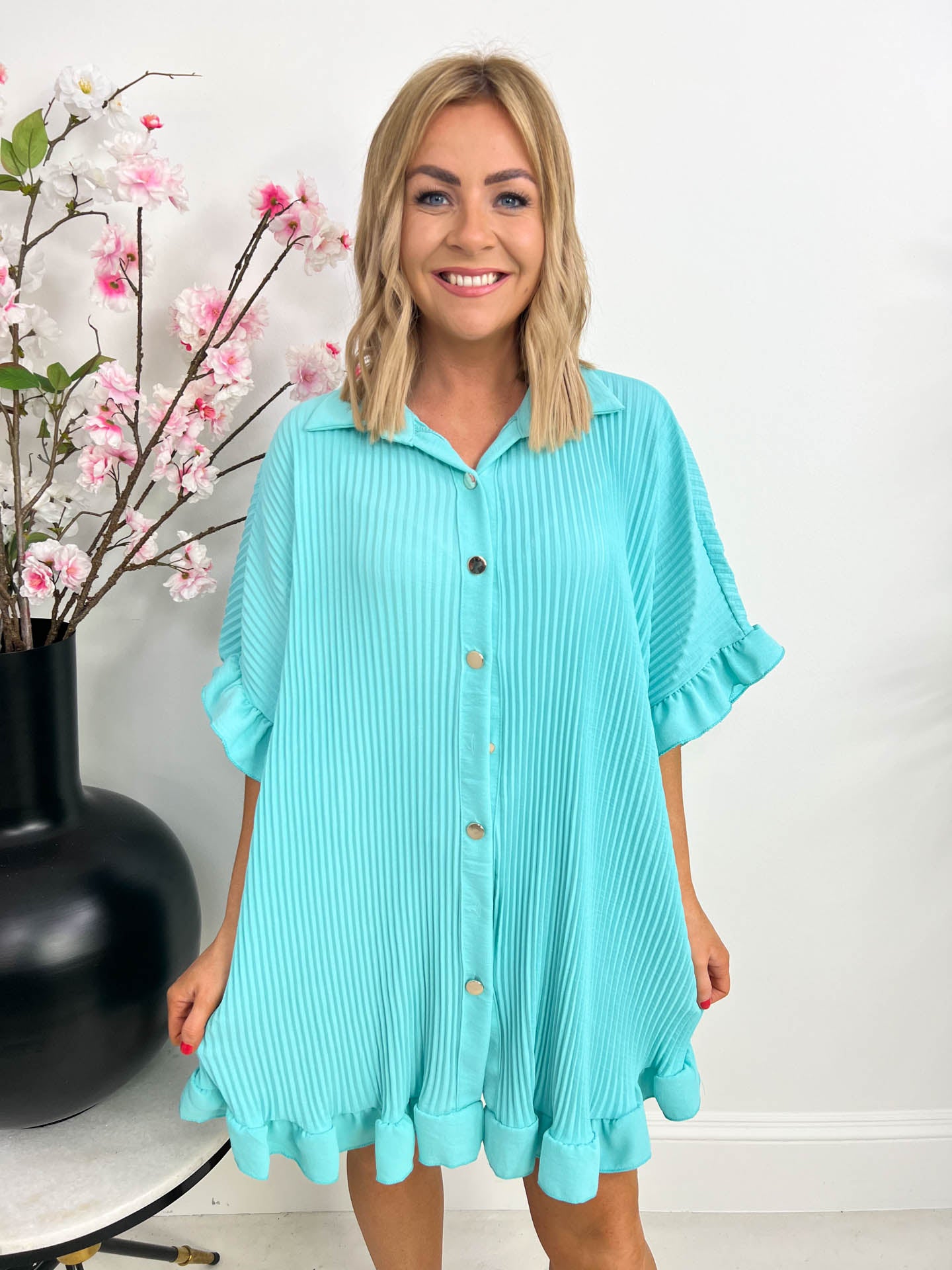 The Peggy - Plisse Shirt Dress