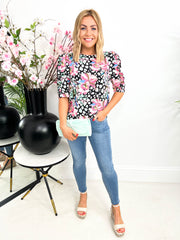 The Tasmin - Floral Frill Sleeve Top