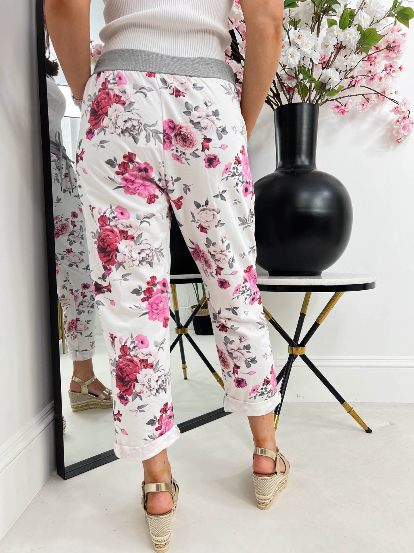 The Catherine- Pink Floral White Jogger