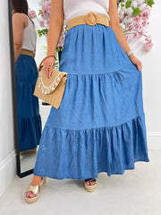 The Kelly - Denim Tiered Maxi Skirt