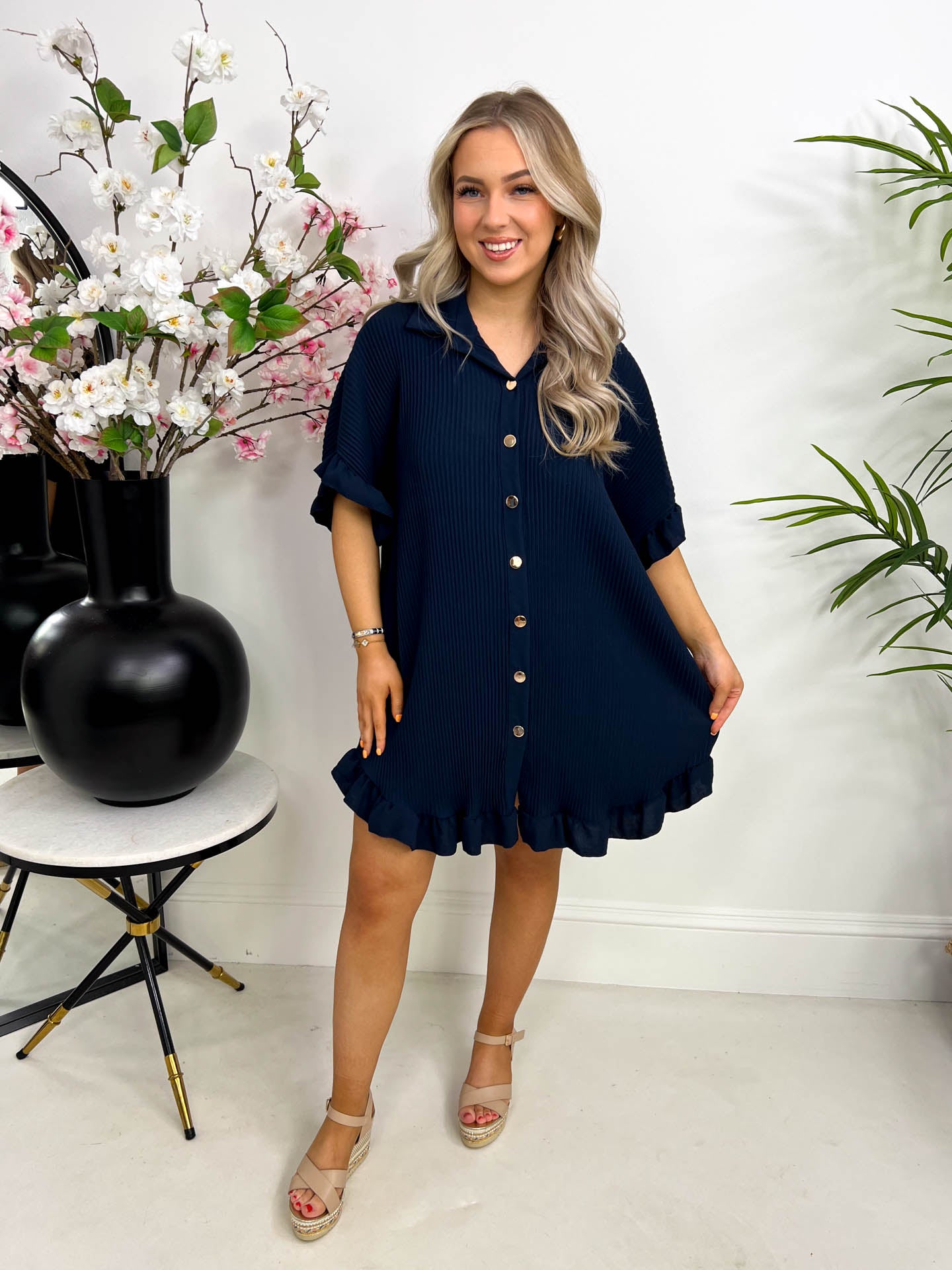 The Peggy - Plisse Shirt Dress