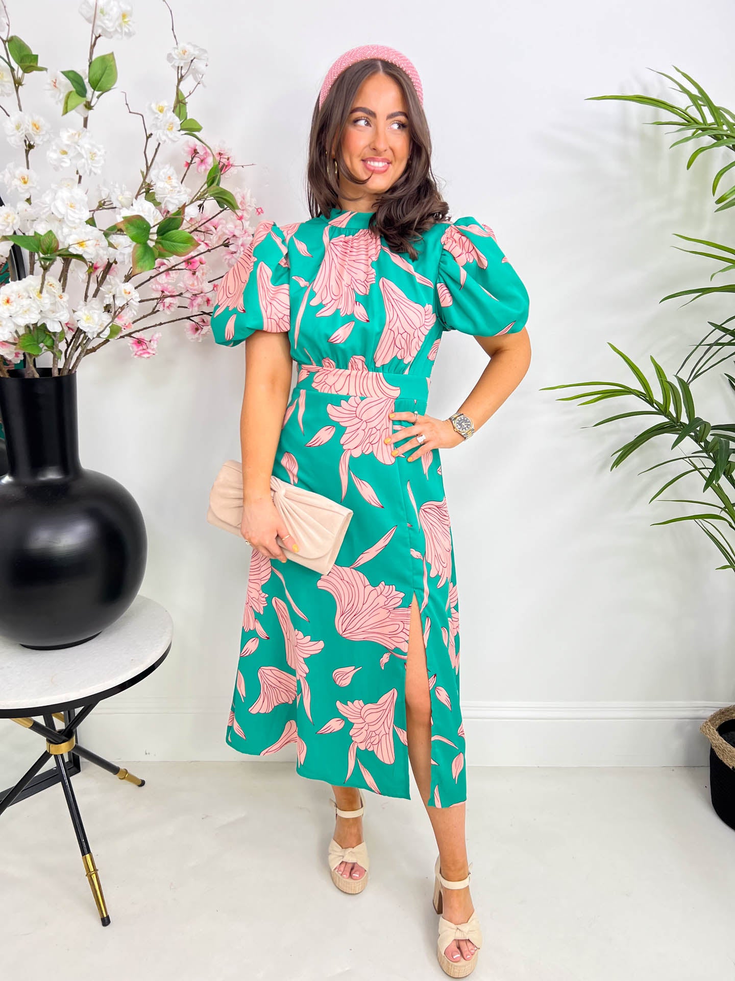 The Quinn - Green Floral Midi Dress