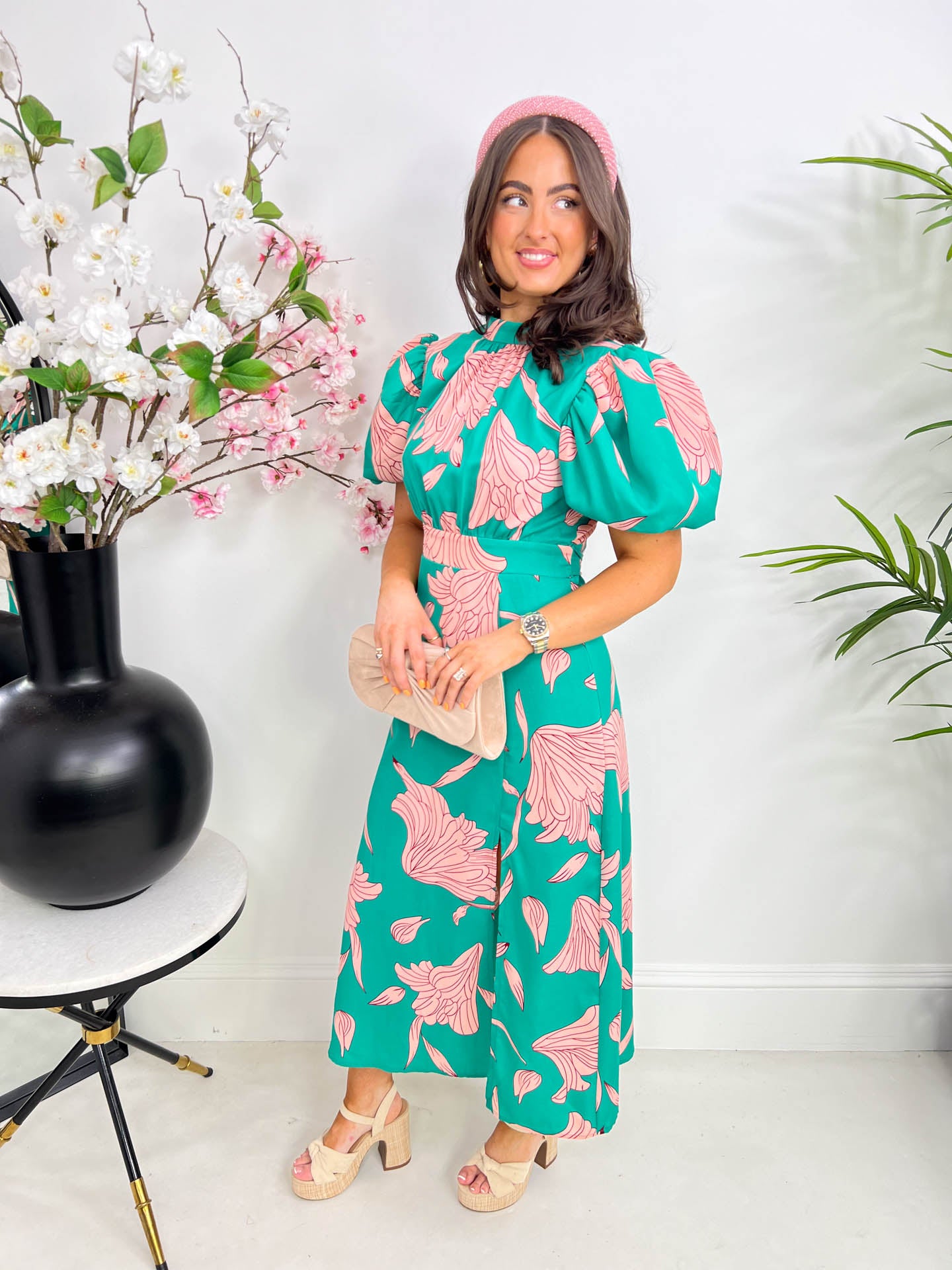 The Quinn - Green Floral Midi Dress