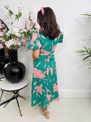 The Quinn - Green Floral Midi Dress