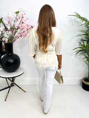 The Stacey - Cream and Gold Peplum Blouse