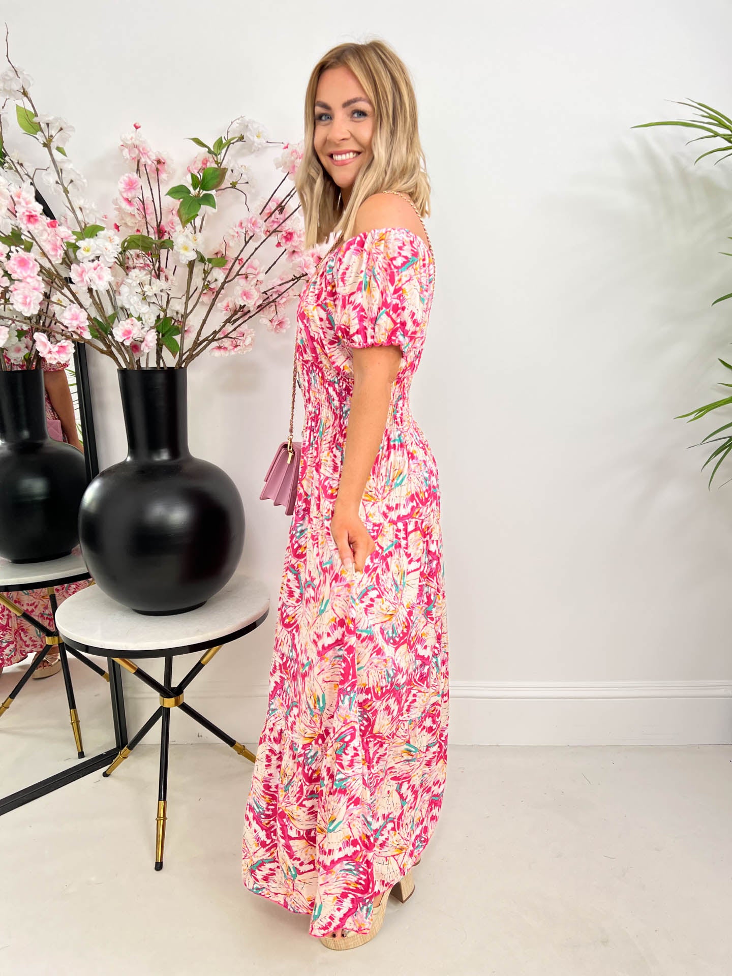 The Christy - Pink Floral Tiered Dress