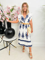 The Alise - V-neck Pattern Midi Dress