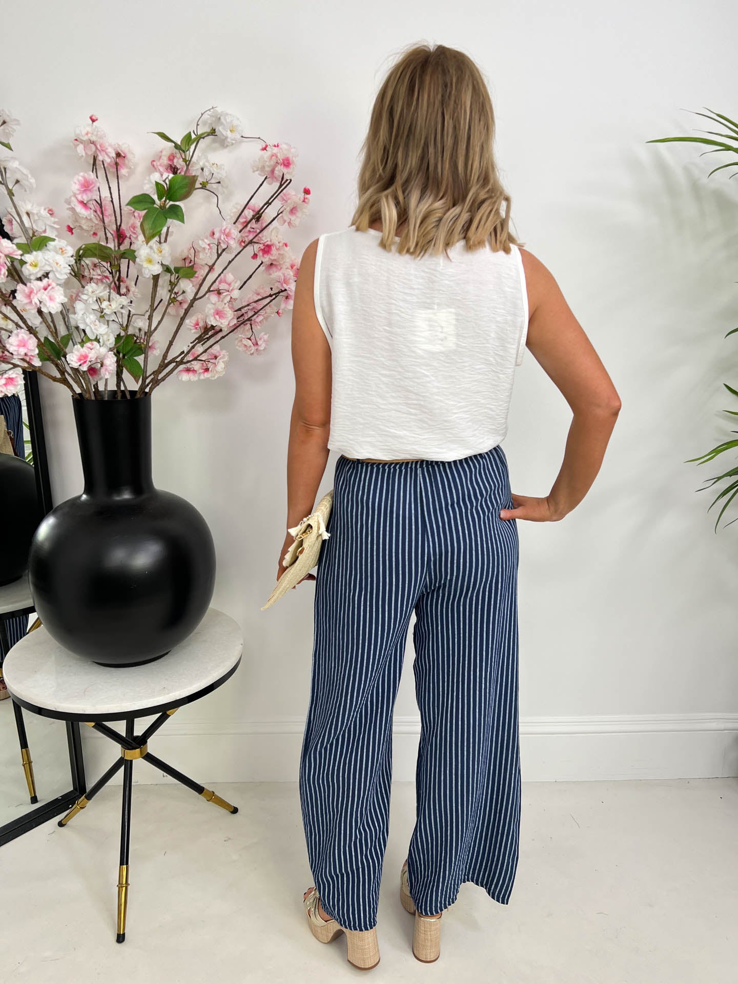 The Elsa - Striped Wide Leg Trousers With Belt