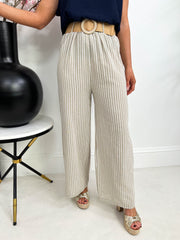 The Elsa - Striped Wide Leg Trousers With Belt