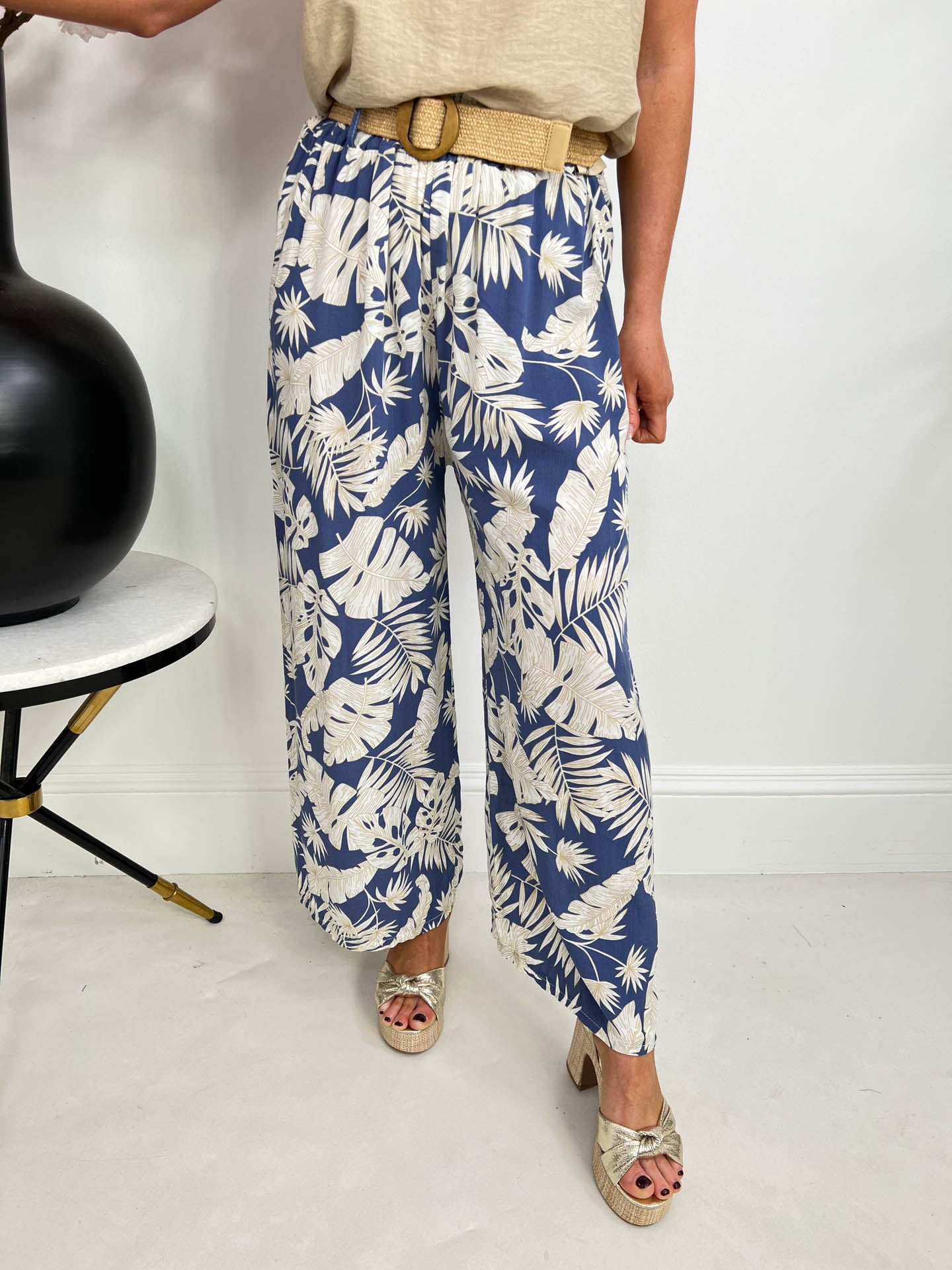 The Alix - Palm Tree Abstract Pattern Wide Leg Trousers