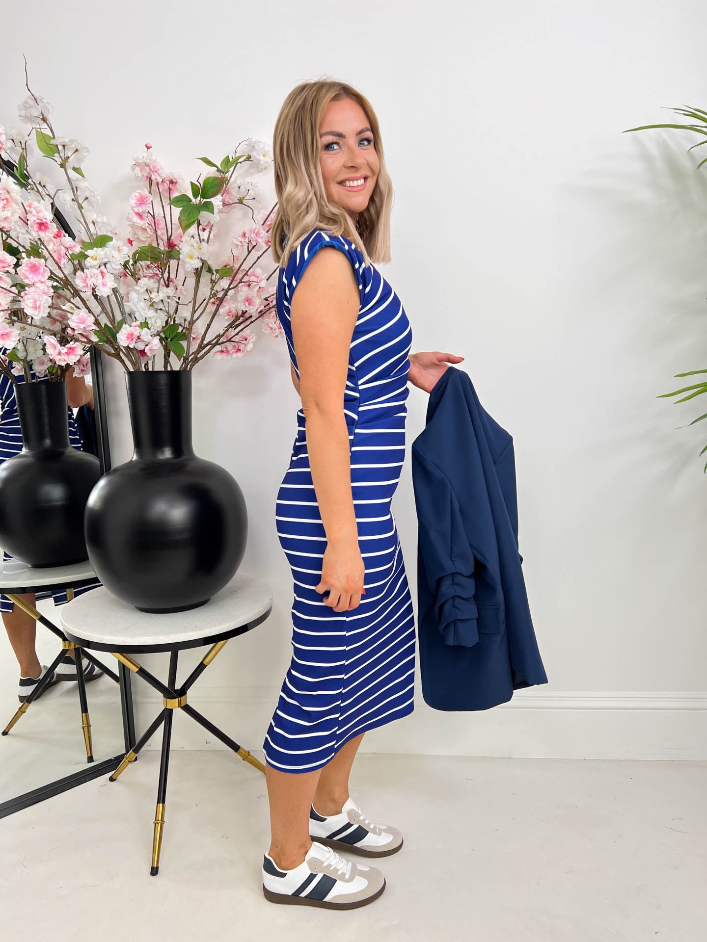 The Taria - Striped Bodycon Midi Dress