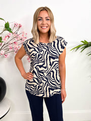 The Elia - Navy and Cream Print Blouse