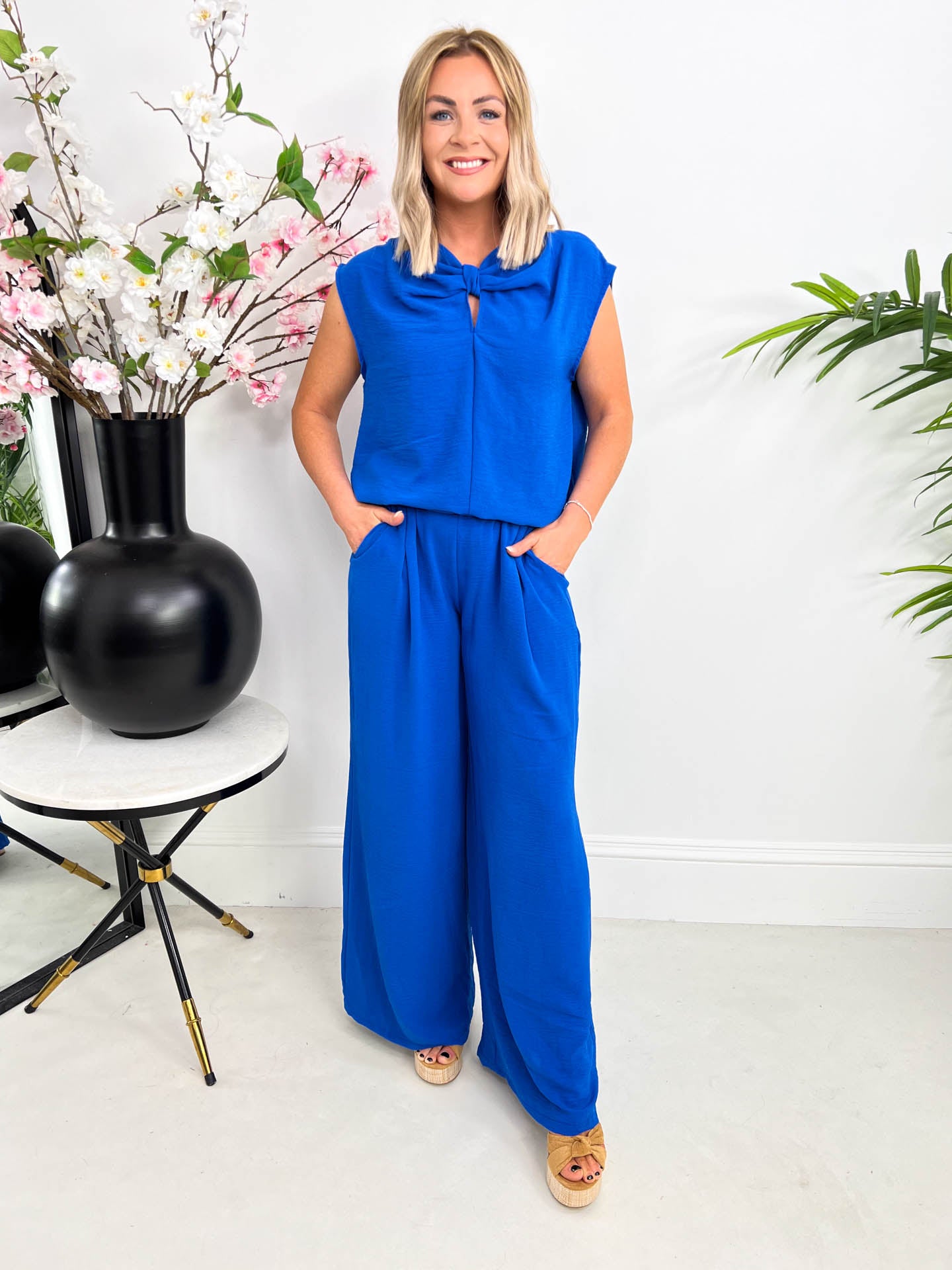 The Calista - Detail Blouse Top with Wide Legged Trousers