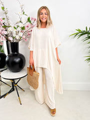 The Brea - Short Sleeved Long T-shirt With Wide Legged Trousers