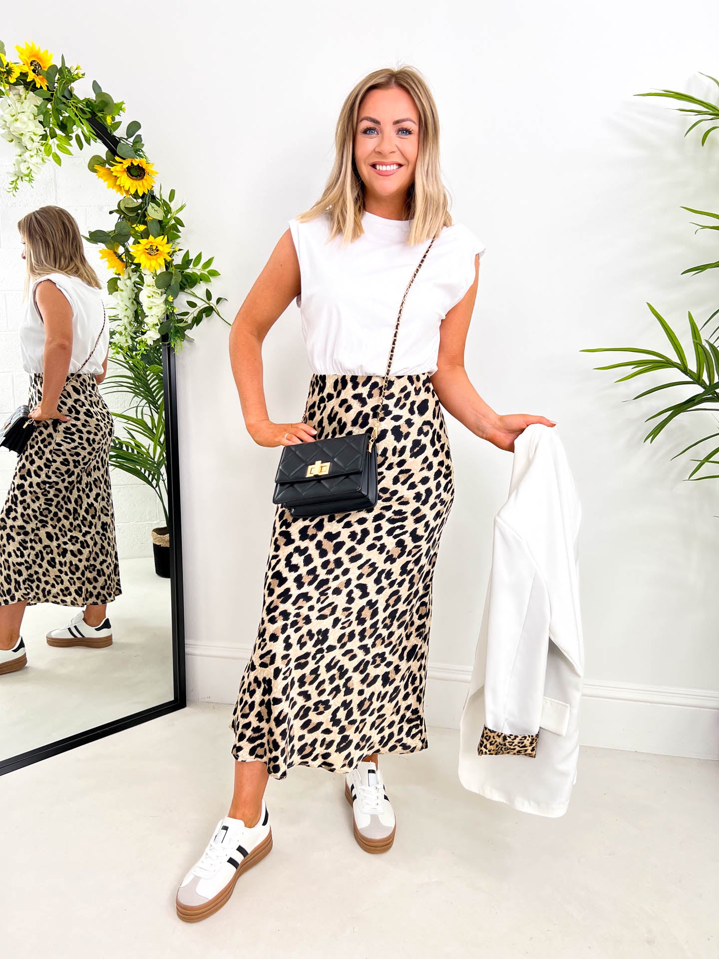 The Jessica Relaxed Top Satin Leopard Print Skirt Maxi Dress