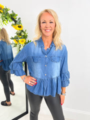 The Poppy - Frilled Hem Denim Shirt