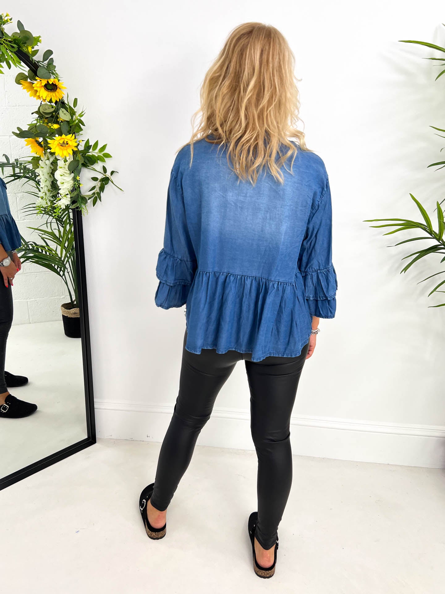 The Poppy - Frilled Hem Denim Shirt