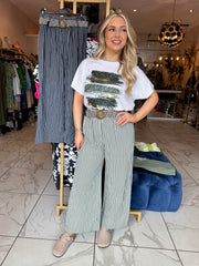 The Jemma- Striped Wide Leg Trousers with Rattan Belt