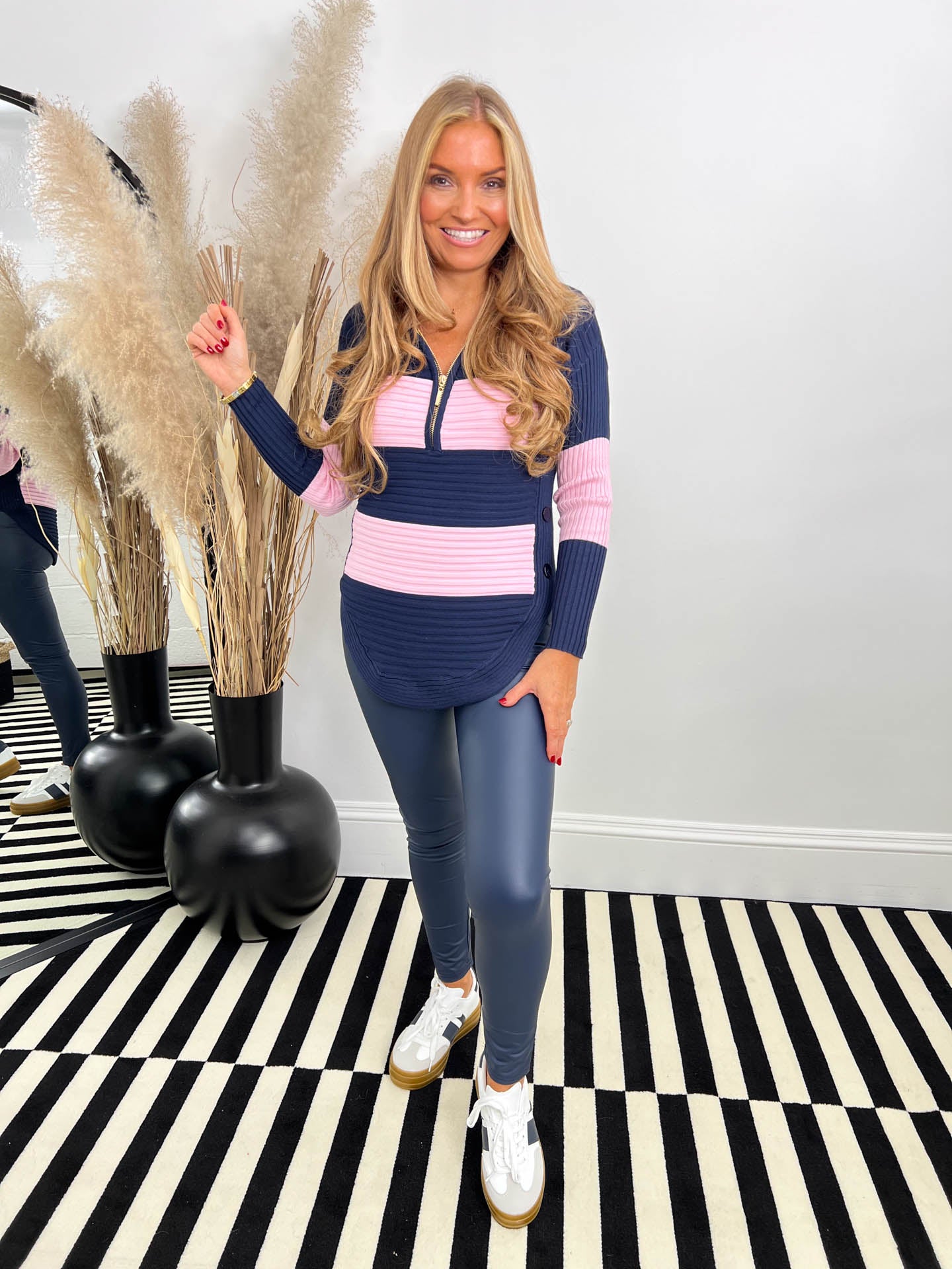 The Emmy- Striped Half Zip Knit