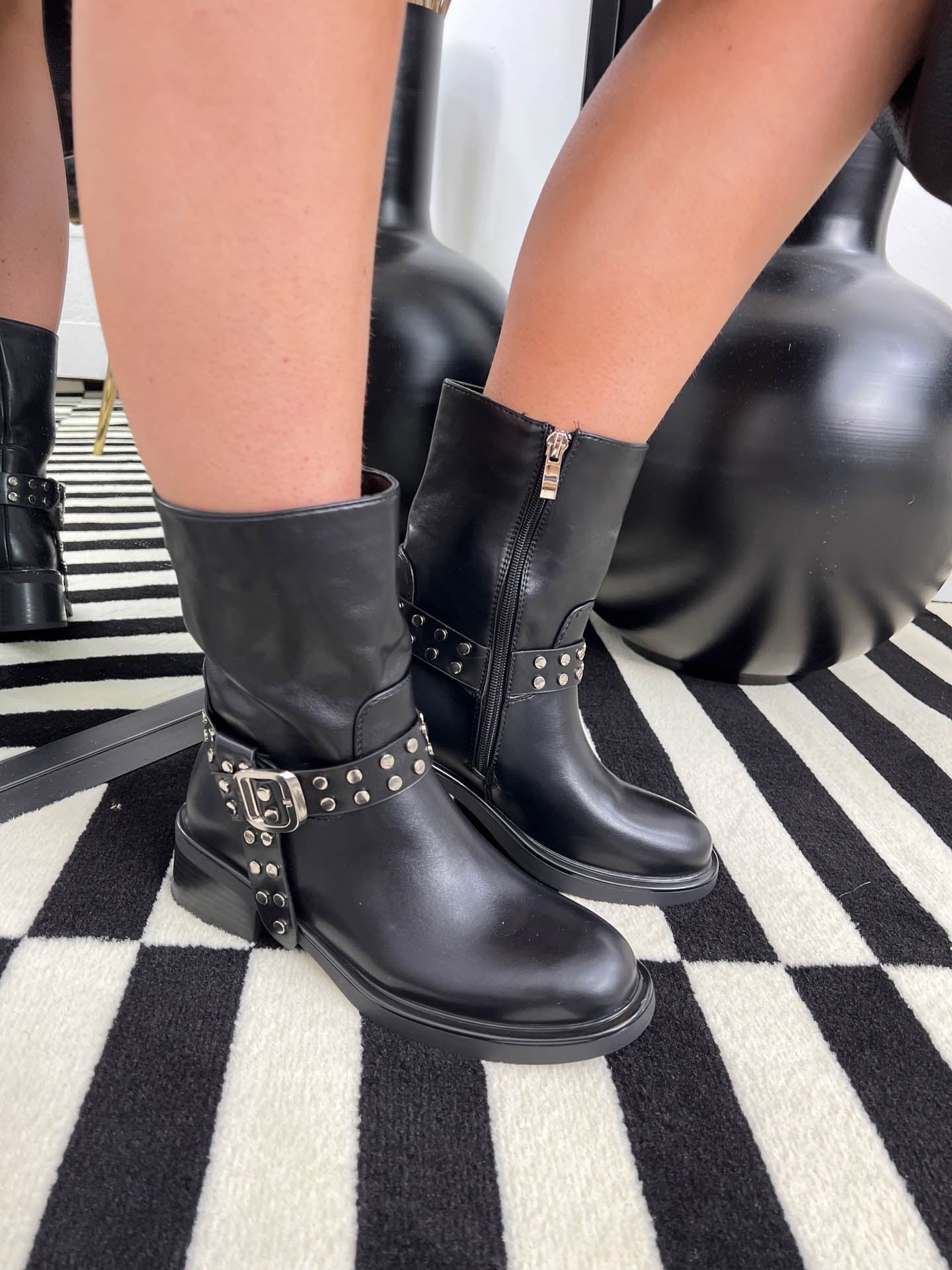 The Georgiana- Black Leather Boots