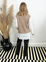 The Dorothea - Knitted Vest with Shirt Detailing