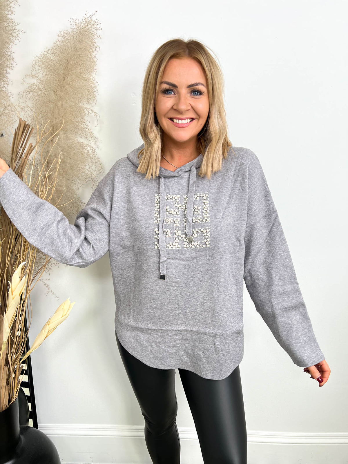 The Leanne - Pearl and Diamante Knitted Hoodie