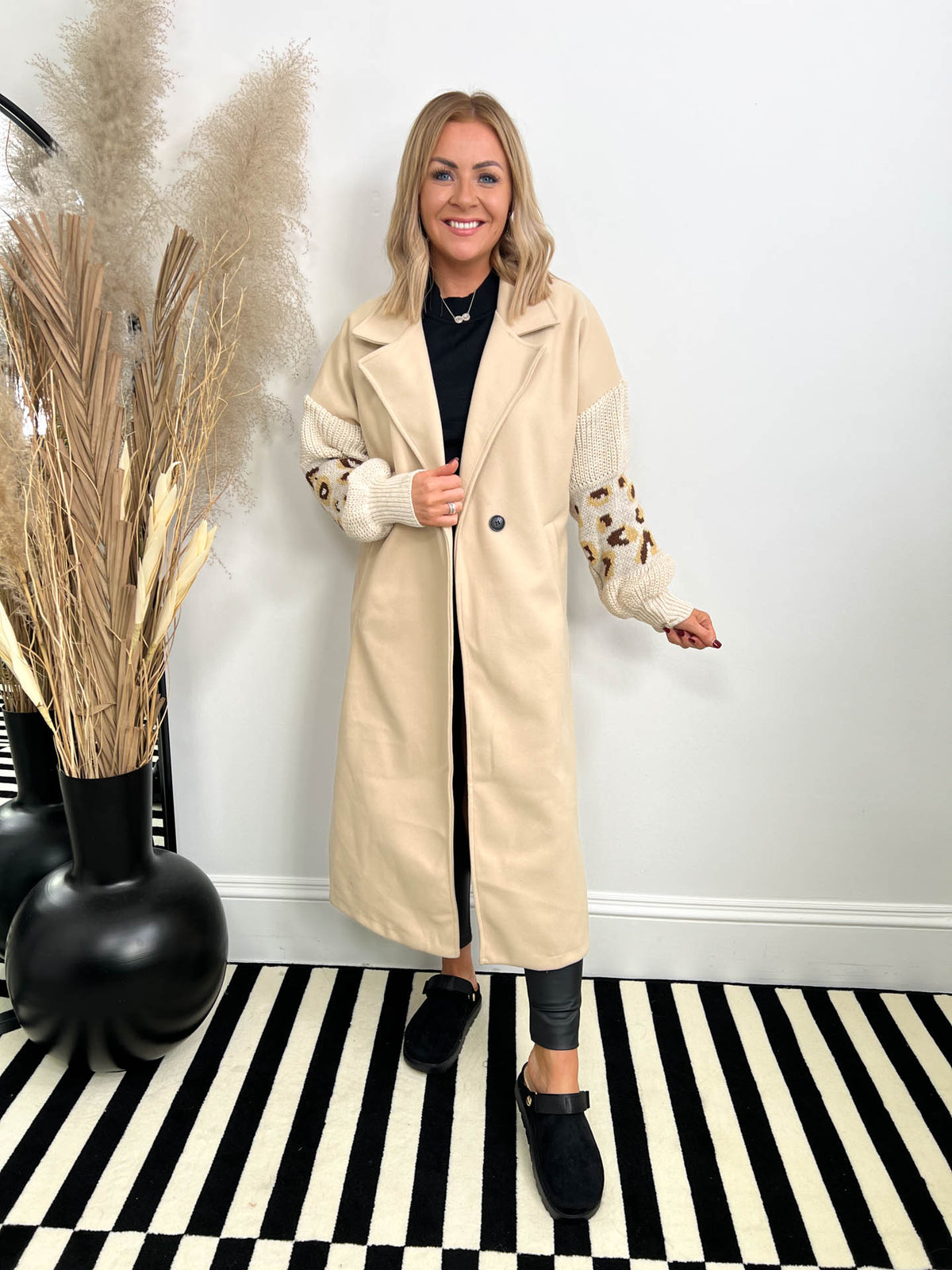 The Collette - Long Coat with Knitted Sleeves