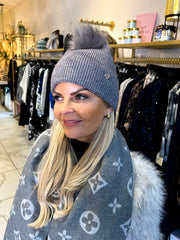 The Lola- Pom Pom Hat with Gold Heart Detail