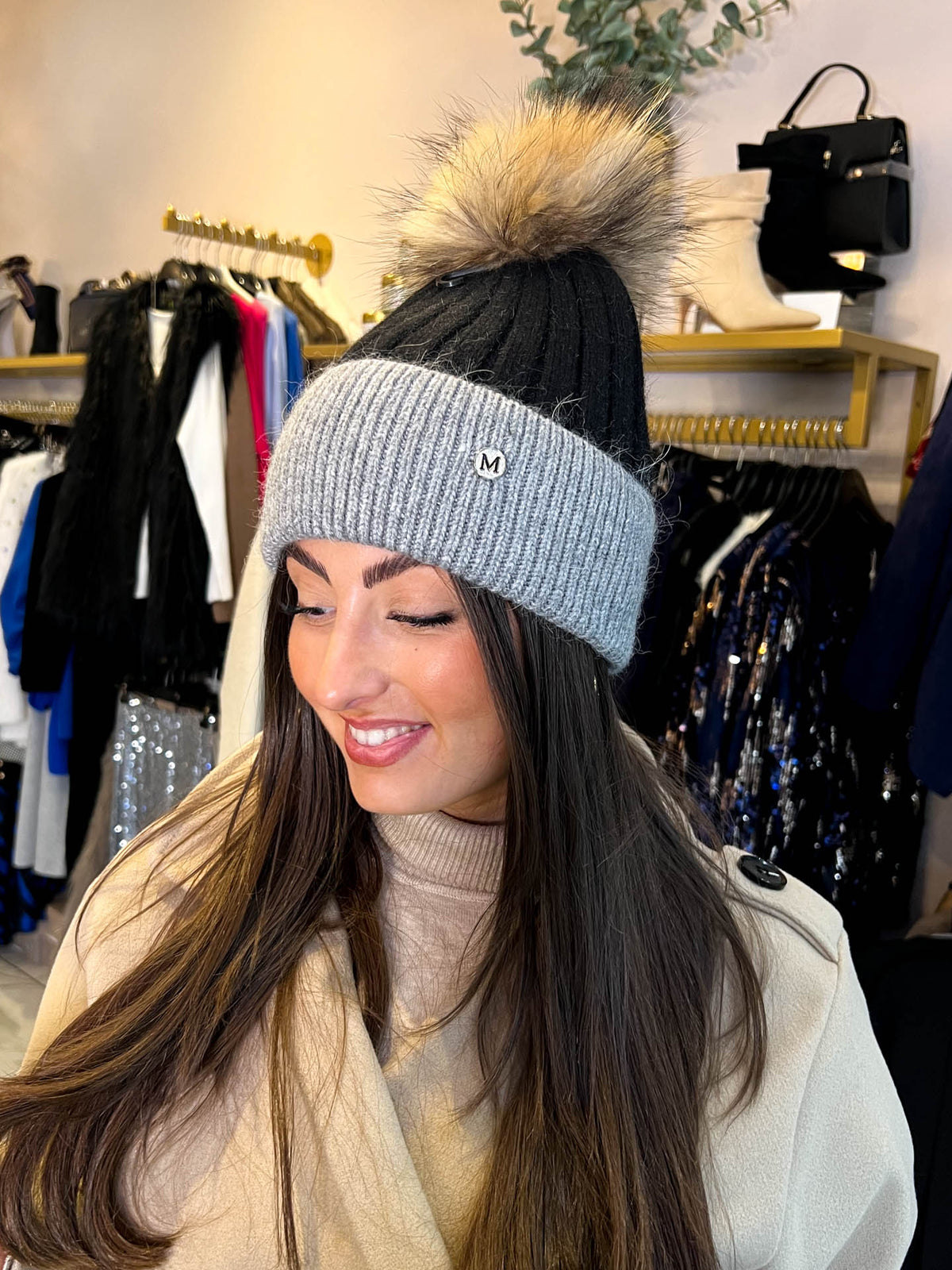 The Ellia - Two Tone Pom Pom Hat