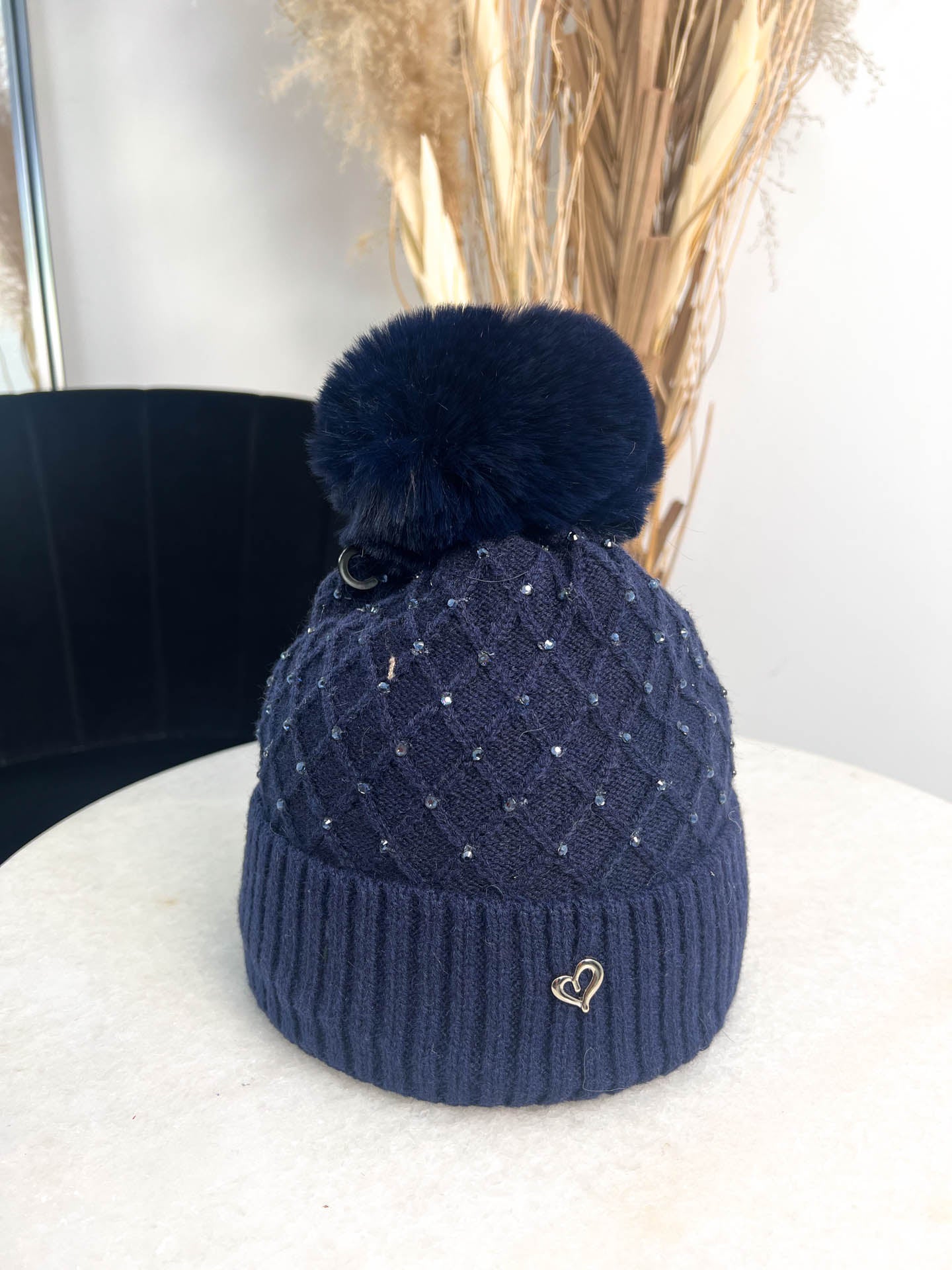 The Ellis- Pom Pom Hat with Diamante Detailing