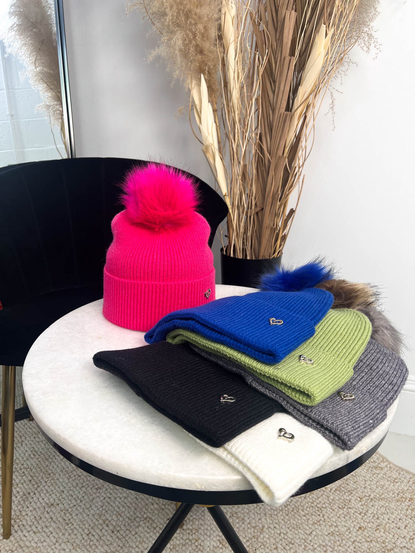 The Lola- Pom Pom Hat with Gold Heart Detail